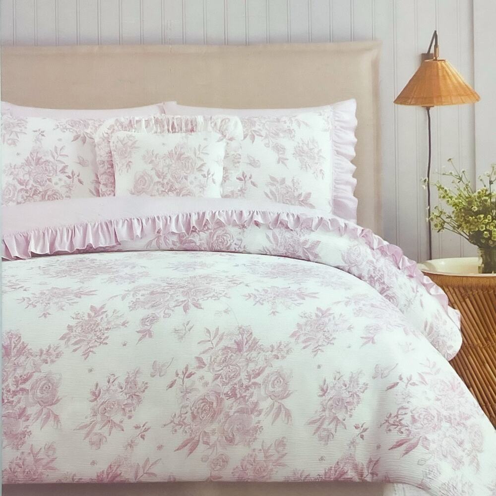NEW Shabby Chic Comforter Sheet Set 8 Piece Bedding Ensemble -Pink Queen Size